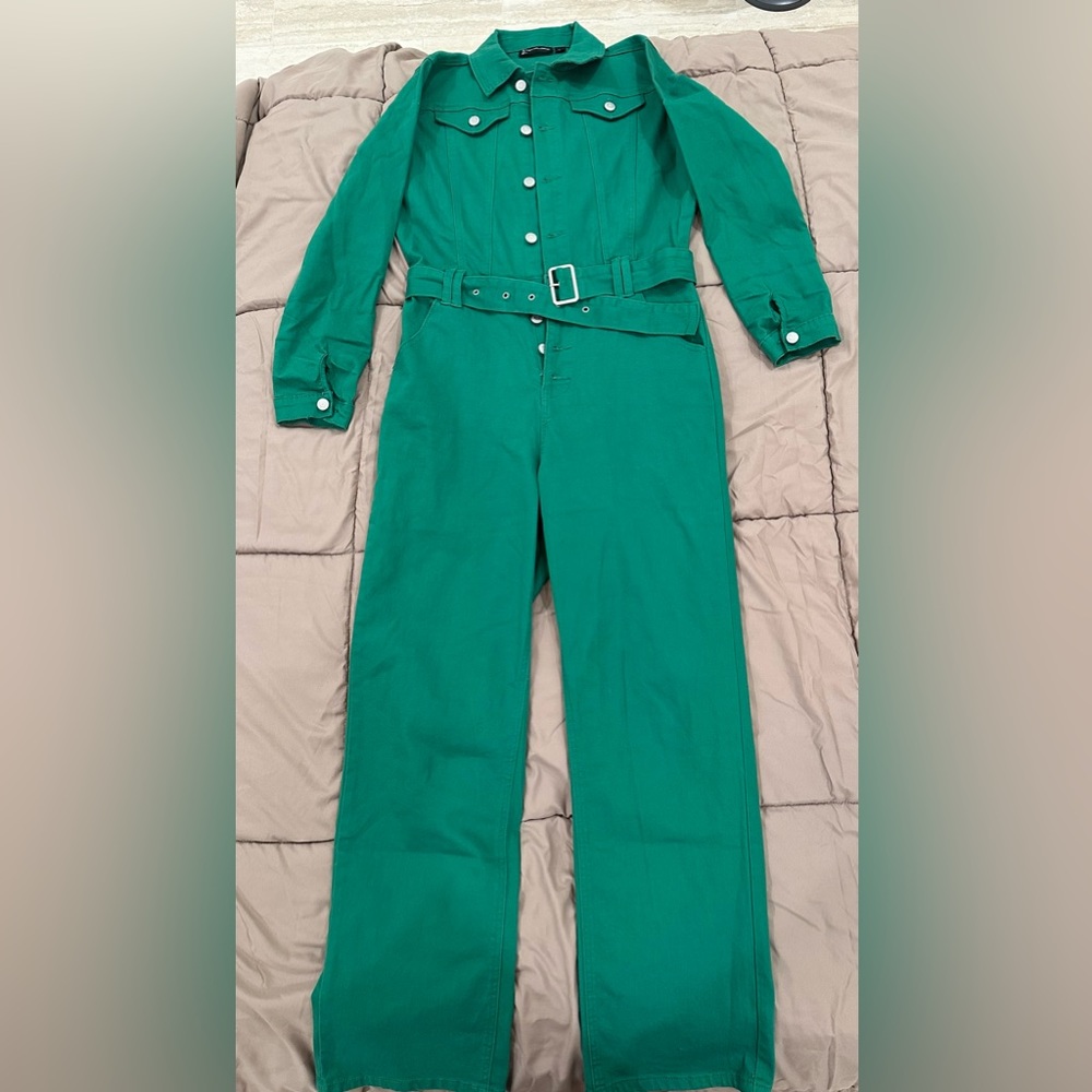 New York & Company Green Denim Jumpsuit